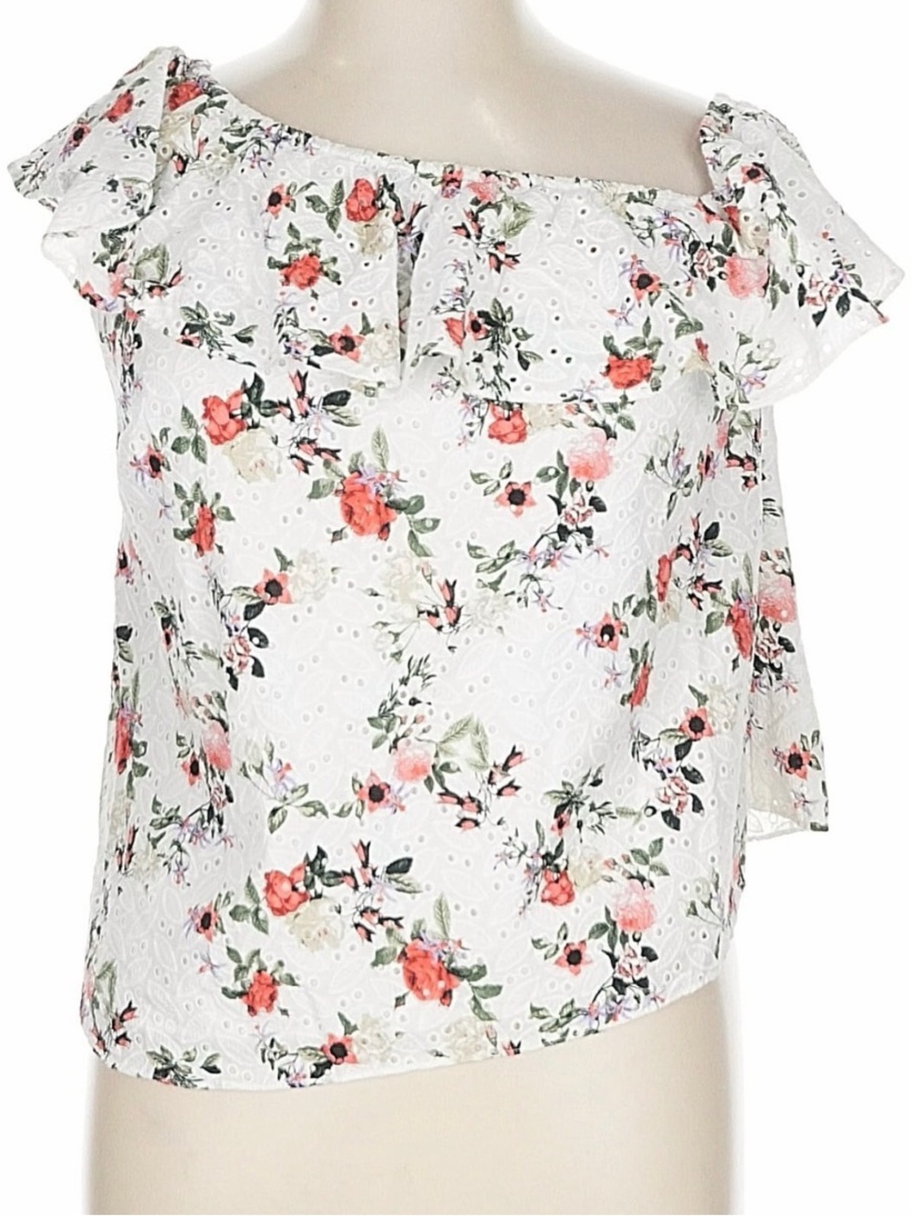INC International Concepts White Floral One-Shoulder Ruffle Camisole